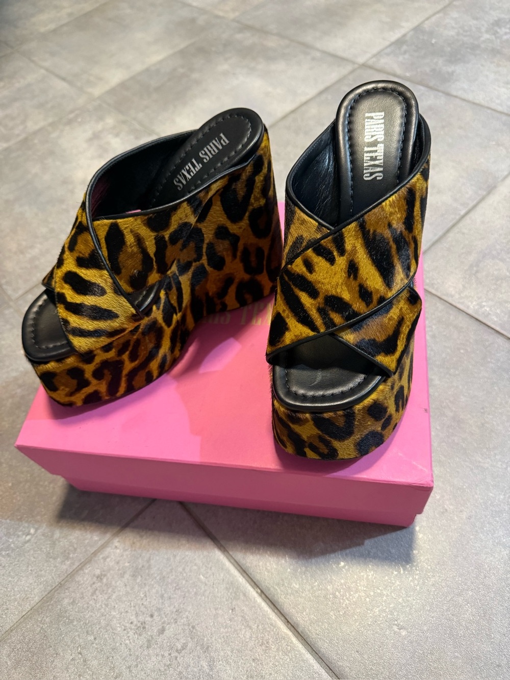 Paris Texas Leopard Platform Slide Sandals - Yellow & Black